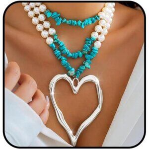 Layered Pearl Heart Necklace | Romantic Ocean-Inspired Jewelry | Elegant Gift